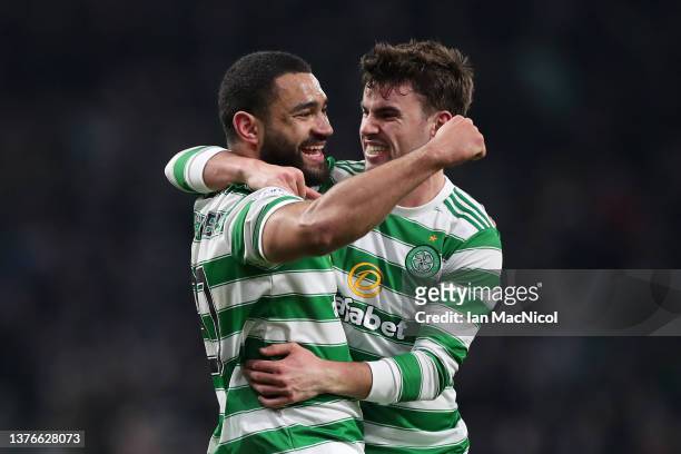 Cameron Carter-Vickers celebrates with teammate Matt O'Riley of Celtic after scoring their team's first goal during the Cinch Scottish Premiership...