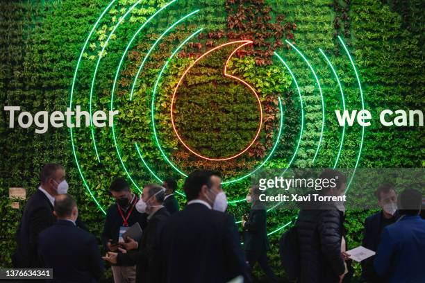View of Vodafone booth on day 3 of the GSMA Mobile World Congress on March 02, 2022 in Barcelona, Spain. This year the Mobile World Congress in...