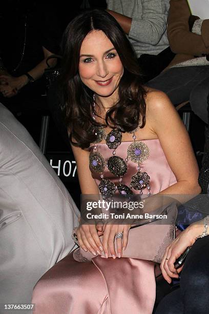 Elsa Zylbertsein attends the Giorgio Armani Prive Haute-Couture 2012 show as part of Paris Fashion Week at the Grand Palais on January 24, 2012 in...