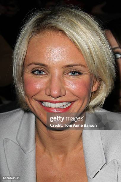 Cameron Diaz attends the Giorgio Armani Prive Haute-Couture 2012 show as part of Paris Fashion Week at the Grand Palais on January 24, 2012 in Paris,...