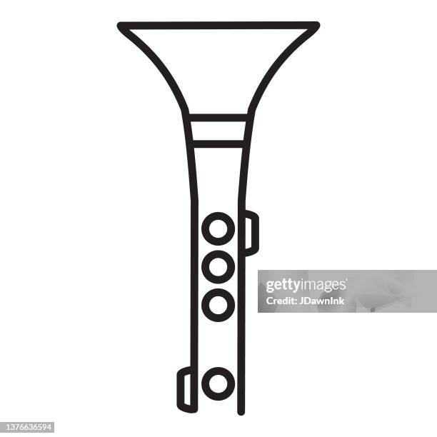 music store instrument clarinet thin line icon on white background - editable stroke - music store stock illustrations