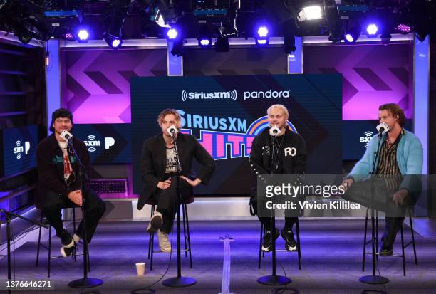 Calum Hood, Luke Hemmings, Michael Clifford and Ashton Irwin of 5 Seconds Of Summer attend SiriusXM's Hits 1 On 1 With 5 Seconds Of Summer at...