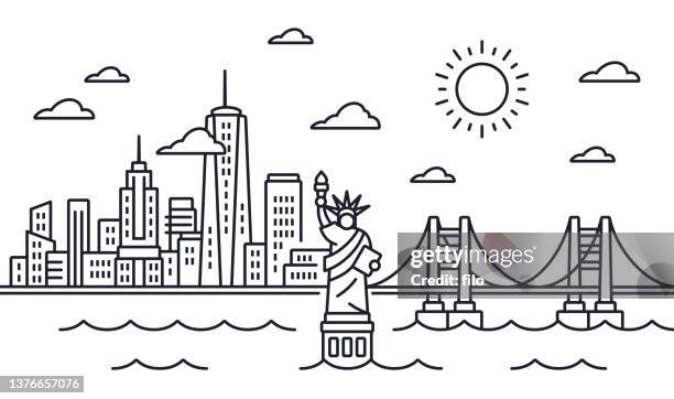new york city skyline strichzeichnung - queens new york city stock-grafiken, -clipart, -cartoons und -symbole