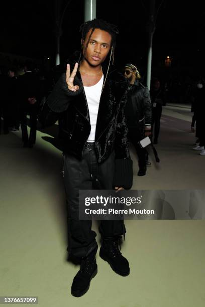 Kailand Morris attends the Balmain Womenswear Fall/Winter 2022/2023 show as part of Paris Fashion Week at Carreaux du Temple on March 02, 2022 in...