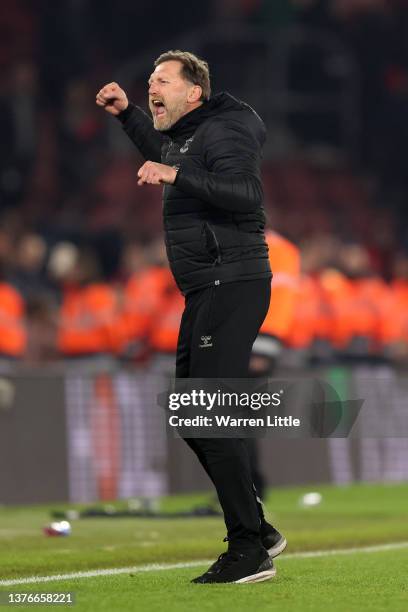 Ralph Hasenhuettl, Manager of Southampton celebrates following their side's victory in the Emirates FA Cup Fifth Round match between Southampton and...