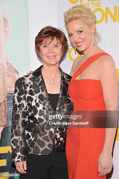 Actress Katherine Heigl and novelist Janet Evanovich attend the "One for the Money" premiere at the AMC Loews Lincoln Square on January 24, 2012 in...