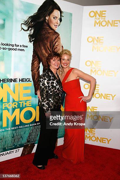 Janet Evanovich and Katherine Heigl attend the "One for the Money" premiere at the AMC Loews Lincoln Square on January 24, 2012 in New York City.