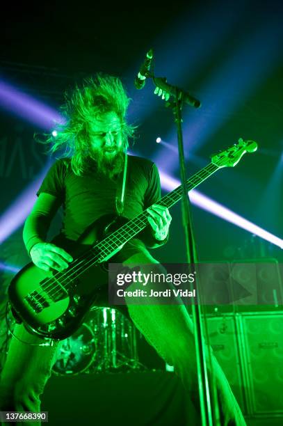 Troy Sanders of Mastodon performs on stage at Razzmatazz on January 24, 2012 in Barcelona, Spain.