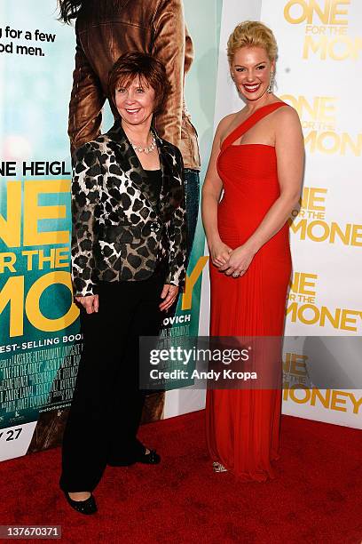 Janet Evanovich and Katherine Heigl attend the "One for the Money" premiere at the AMC Loews Lincoln Square on January 24, 2012 in New York City.