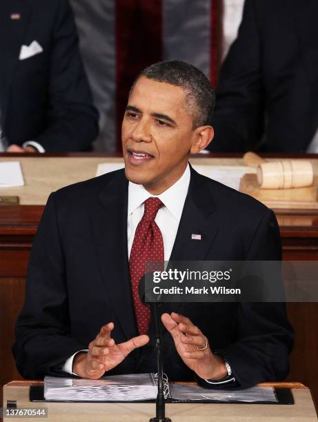 President Barack Obama delivers his State of the Union speech on January 24, 2012 in Washington, DC. Obama said the focal point his speech is the...