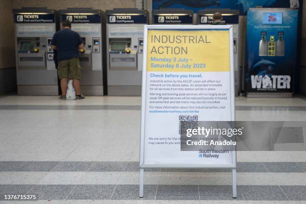 View from a train station as delays expected in train services due to industrial action by ASLEF union on June 30, 2023 in London, England. Around...