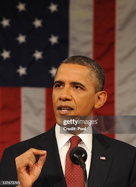 President Barack Obama delivers his State of the Union address before a joint session of Congress on Capitol Hill January 24, 2012 in Washington, DC....