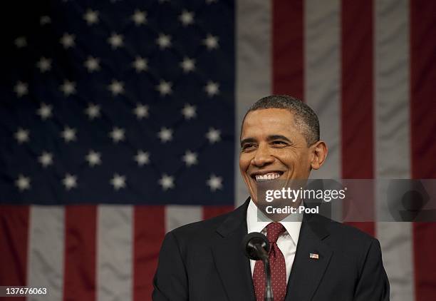 President Barack Obama delivers his State of the Union address before a joint session of Congress on Capitol Hill January 24, 2012 in Washington, DC....