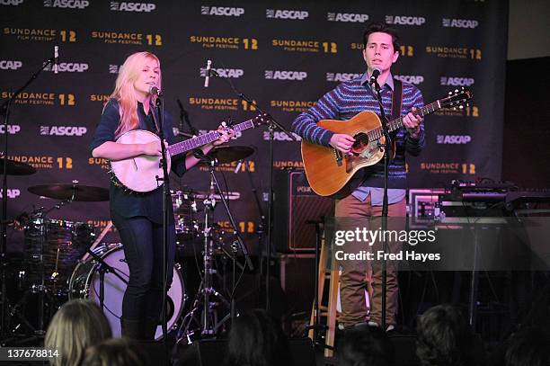 Singers Bailey Cooke and Jeremy Current perform at Day 5 of the Music Cafe during the 2012 Sundance Film Festival held at Sundance ASCAP Music Cafe...
