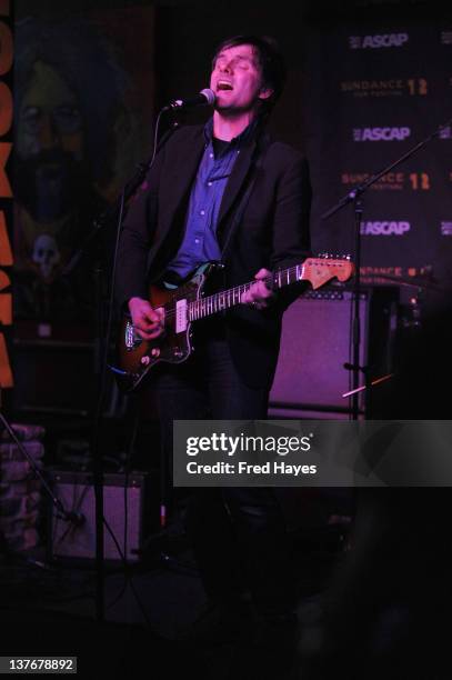 Mike Viola performs at Day 5 of the Music Cafe during the 2012 Sundance Film Festival held at Sundance ASCAP Music Cafe on January 24, 2012 in Park...