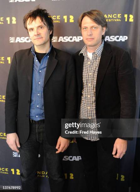 Musicians Mike Viola and Tim Adams attend Day 5 of the Music Cafe during the 2012 Sundance Film Festival held at Sundance ASCAP Music Cafe on January...