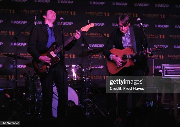 Mike Viola and Tim Adams perform at Day 5 of the Music Cafe during the 2012 Sundance Film Festival held at Sundance ASCAP Music Cafe on January 24,...