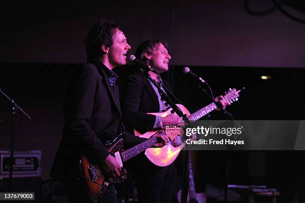Mike Viola and Tim Adams perform at Day 5 of the Music Cafe during the 2012 Sundance Film Festival held at Sundance ASCAP Music Cafe on January 24,...