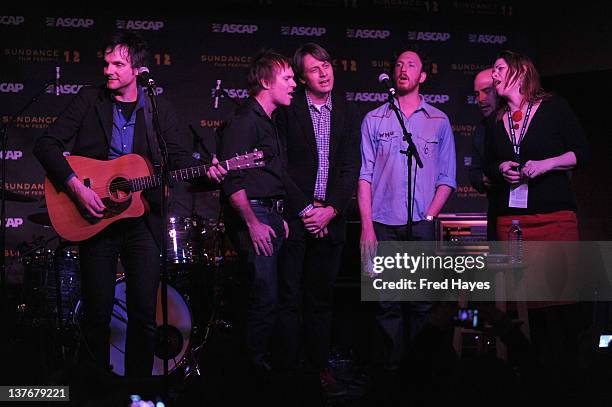 Mike Viola, Erik Philbrook, Tim Adams, Ryan Miller, Bob Lowgry and Dayna Kurtz attend Day 5 of the Music Cafe during the 2012 Sundance Film Festival...
