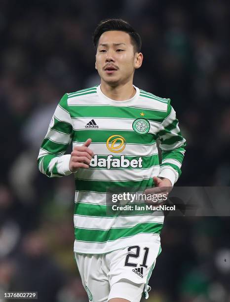 Yosuke Ideguchi of Celtic is seen during the Cinch Scottish Premiership match between Celtic FC and St. Mirren FC at on March 02, 2022 in Glasgow,...