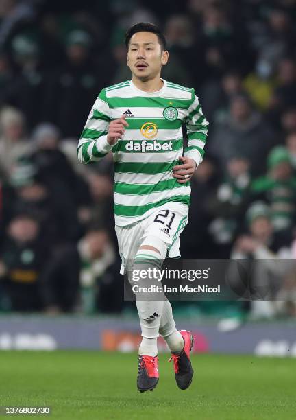 Yosuke Ideguchi of Celtic is seen during the Cinch Scottish Premiership match between Celtic FC and St. Mirren FC at on March 02, 2022 in Glasgow,...