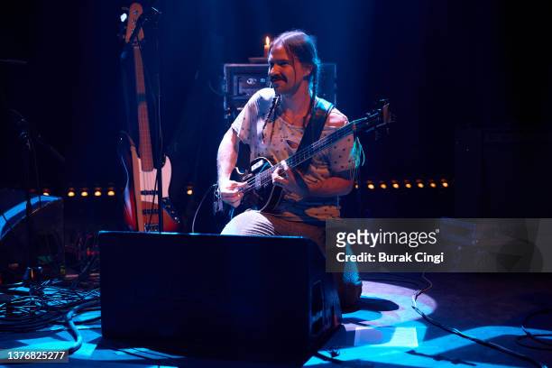 Max Oleartchik of Big Thief performs at O2 Shepherd's Bush Empire on March 02, 2022 in London, England.