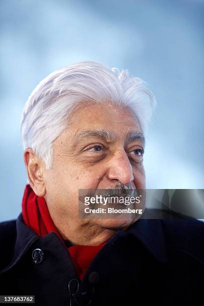 Azim Premji, chairman of Wipro Ltd., listens during a television interview in Davos, Switzerland, on Wednesday, Jan. 25, 2012. The 42nd annual...