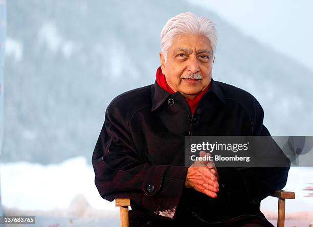 Azim Premji, chairman of Wipro Ltd., pauses during a television interview in Davos, Switzerland, on Wednesday, Jan. 25, 2012. The 42nd annual meeting...