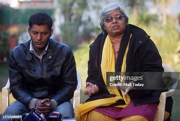 Shabnam Hashmi of ANHAD speaks in support of Taqi Ahmed, brother of Naqi Ahmed who was arrested by the Maharashtra ATS for his alleged role in the...