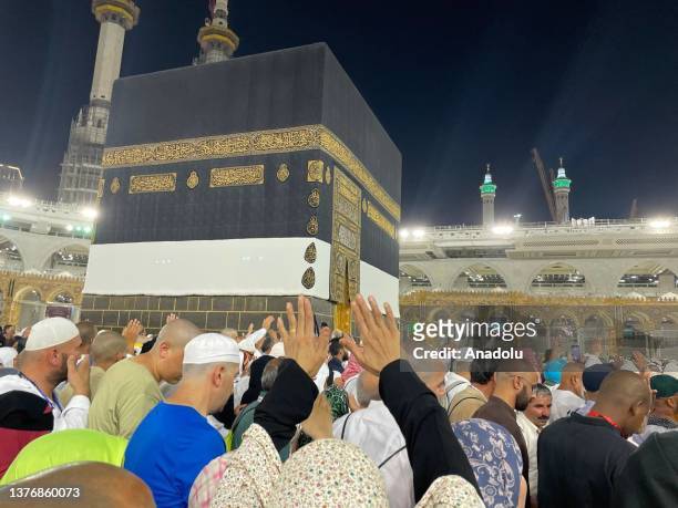 Pilgrims worship and circumambulate around the Kaaba after fulfilling the Hajj pilgrimage in Mecca, Saudi Arabia on July 01, 2023.