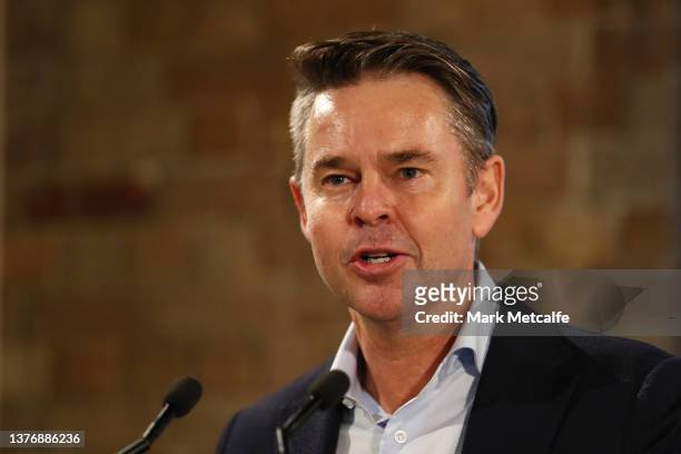 Todd Woodbridge presents the official draw at the Rocks ahead of the 2022 Davis Cup Qualifier between Australia and Hungary at Ken Rosewall Arena on...