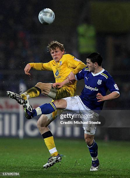 Jonathan Parr of Crystal Palace and Craig Conway of Cardiff City compete for the ball during the Carling Cup Semi Final second leg match between...