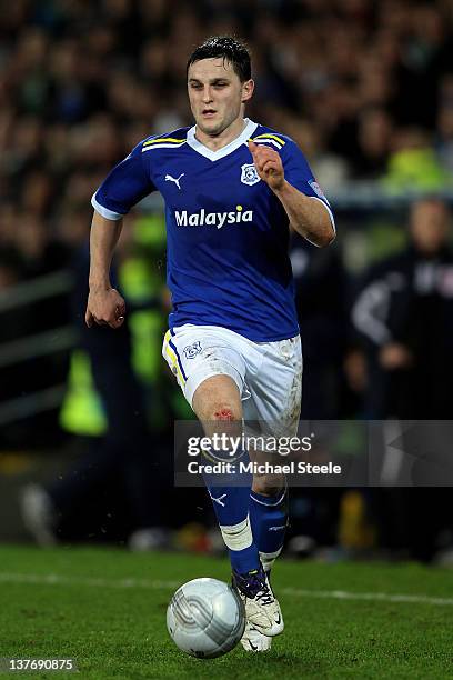 Craig Conway of Cardiff City runs with the ball during the Carling Cup Semi Final second leg match between Cardiff City and Crystal Palace at Cardiff...