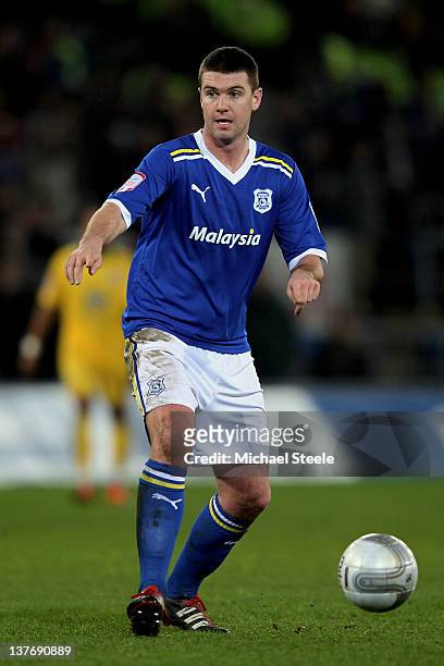 Anthony Gerrard of Cardiff City looks to pass the ball during the Carling Cup Semi Final second leg match between Cardiff City and Crystal Palace at...