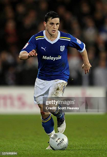 Craig Conway of Cardiff City runs with the ball during the Carling Cup Semi Final second leg match between Cardiff City and Crystal Palace at Cardiff...