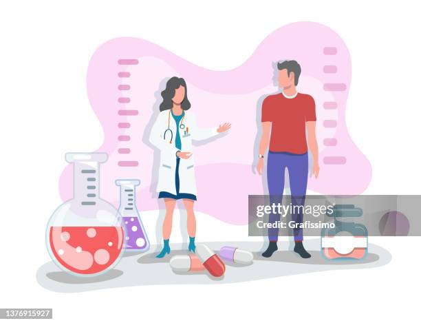 stockillustraties, clipart, cartoons en iconen met flat vector illustration female doctor speaking to patient about prescription medicine - angina