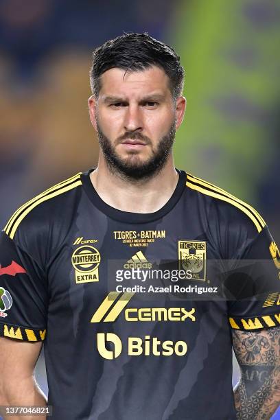 Andre-Pierre Gignac of Tigres looks on prior the 8th round match between Tigres UANL and Cruz Azul as part of the Torneo Grita Mexico C22 Liga MX at...