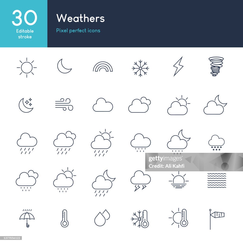 WEATHER - conjunto de vectores de icono de línea delgada