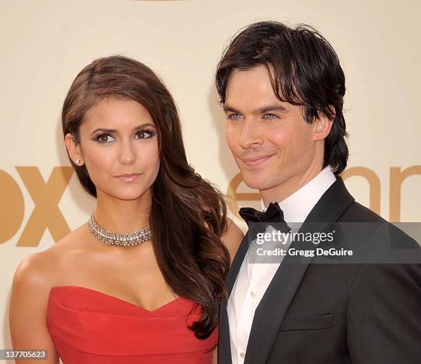 Nina Dobrev and Ian Somerhalder arrive at the Academy of Television Arts & Sciences 63rd Primetime Emmy Awards at Nokia Theatre L.A. Live on...