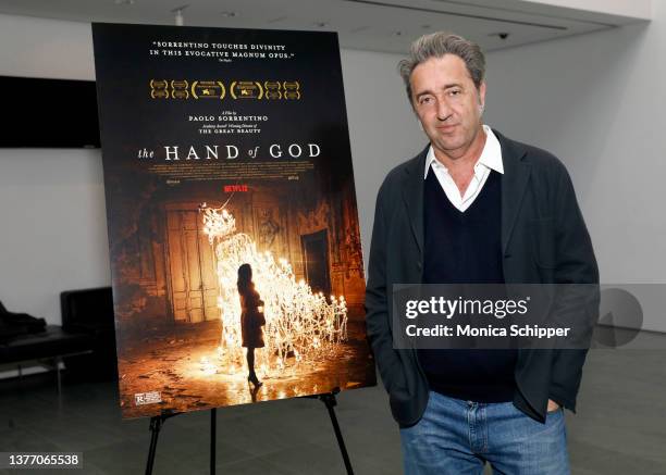 Paolo Sorrentino attends THE HAND OF GOD Permanent Mission of Italy to the UN Screening & Panel Discussion at MoMA, Celeste Bartos Theater on March...