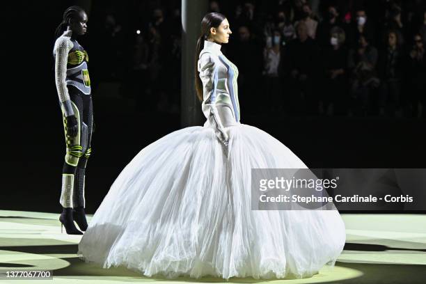 Models walk the runway during the Balmain Womenswear Fall/Winter 2022-2023 show at Carreaux Du Temple as part of Paris Fashion Week on March 02, 2022...