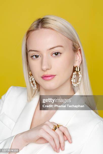 beauty shot of beautiful woman - pearl earring stock pictures, royalty-free photos & images