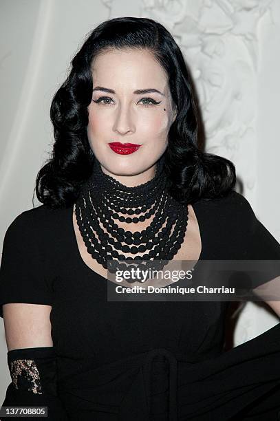 Dita von Teese arrivess at the Jean Paul Gaultier Spring/Summer 2012 Haute-Couture Show as part of Paris Fashion Week on January 25, 2012 in Paris,...