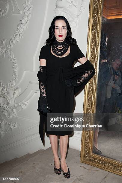 Dita von Teese arrivess at the Jean Paul Gaultier Spring/Summer 2012 Haute-Couture Show as part of Paris Fashion Week on January 25, 2012 in Paris,...