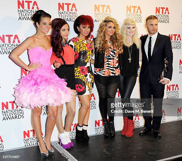 Tulisa Contostavlos, Jade Thirlwall, Leigh-Ann Pinnock, Jesy Nelson, Perrie Edwards and Gary Barlow pose with their best Talent Show Award for...