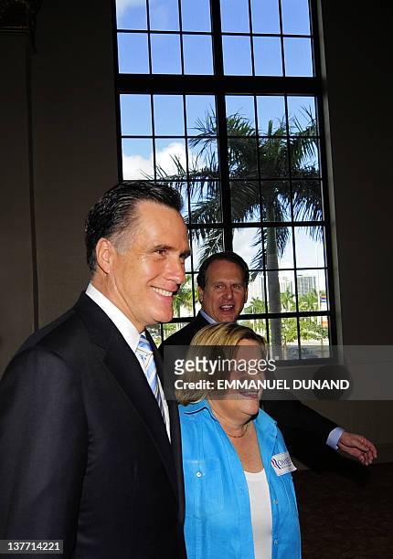 Republican presidential hopeful Mitt Romney arrives to participate in a "US-Cuba Democracy PAC Event" at Freedom Tower at Miami-Dade College in...