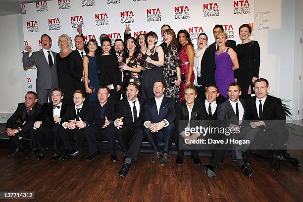 The cast and crew of Coronation Street pose in the press room at the National Television Awards 2012 at The O2 Arena on January 25th, 2012 in London,...