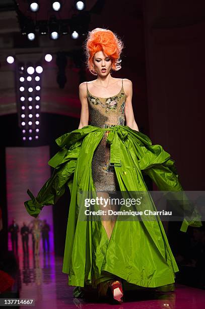 Model walks the runway during the Jean Paul Gaultier Spring/Summer 2012 Haute-Couture Show as part of Paris Fashion Week on January 25, 2012 in...