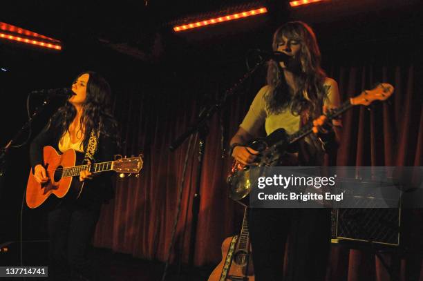 Lisa McIsaac and Brenley MacEach of Madison Violet performs on stage at Borderline on January 25, 2012 in London, United Kingdom.