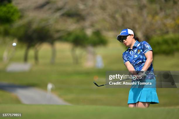 Hiroko Azuma of Japan chips onto the 9th green during the first round of the Daikin Orchid Ladies at Ryukyu Golf Club on March 3, 2022 in Nanjo,...